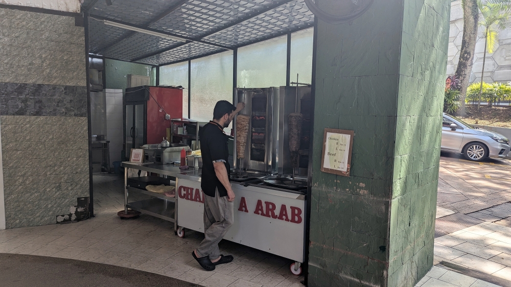 The vertical spit for their chicken and beef ‘shawarma’ is located out front, near the entrance. — Picture by Ethan Lau